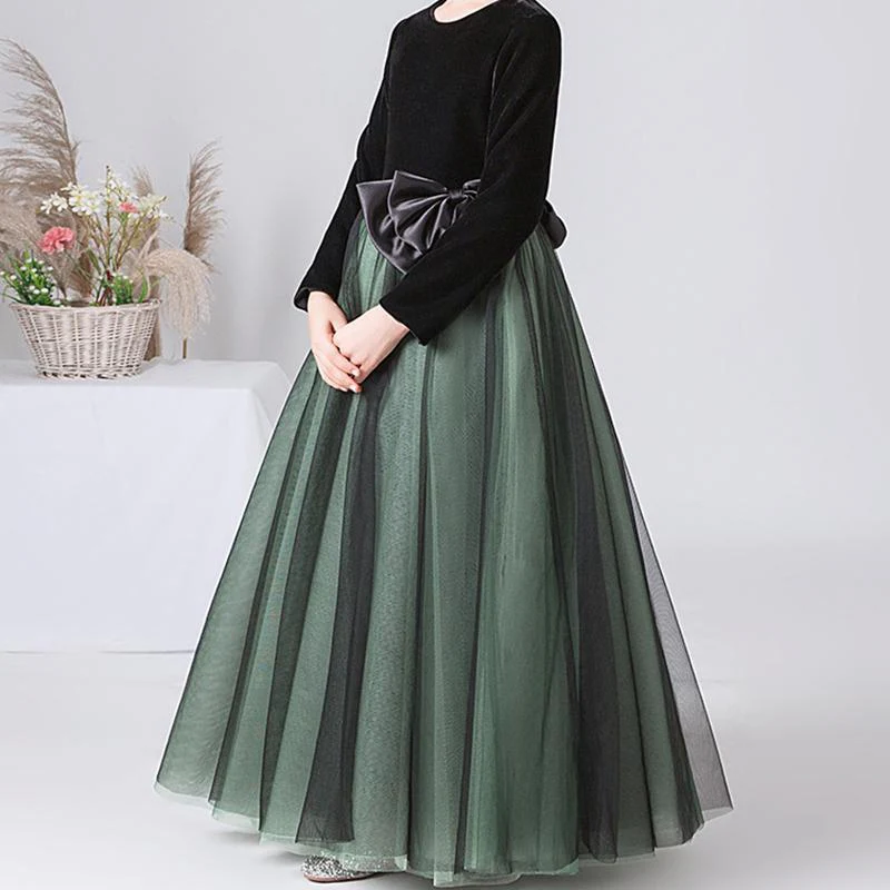 A-Line/Princess Round Neck Long Sleeves Girl Party Dresses with Bowknot - Image 5