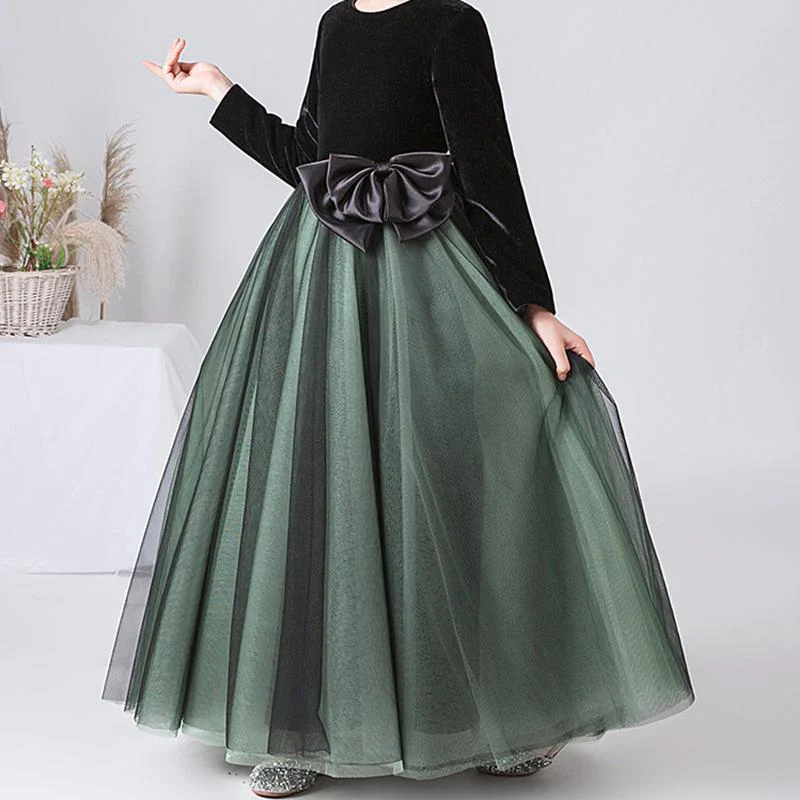 A-Line/Princess Round Neck Long Sleeves Girl Party Dresses with Bowknot - Image 6