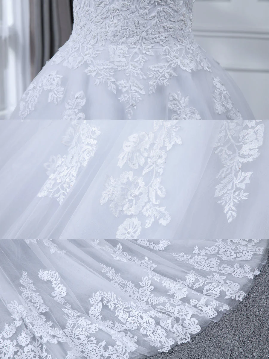 A-Line/Princess Round Neck Long Sleeves Wedding Dresses with Lace Appliques - Image 5