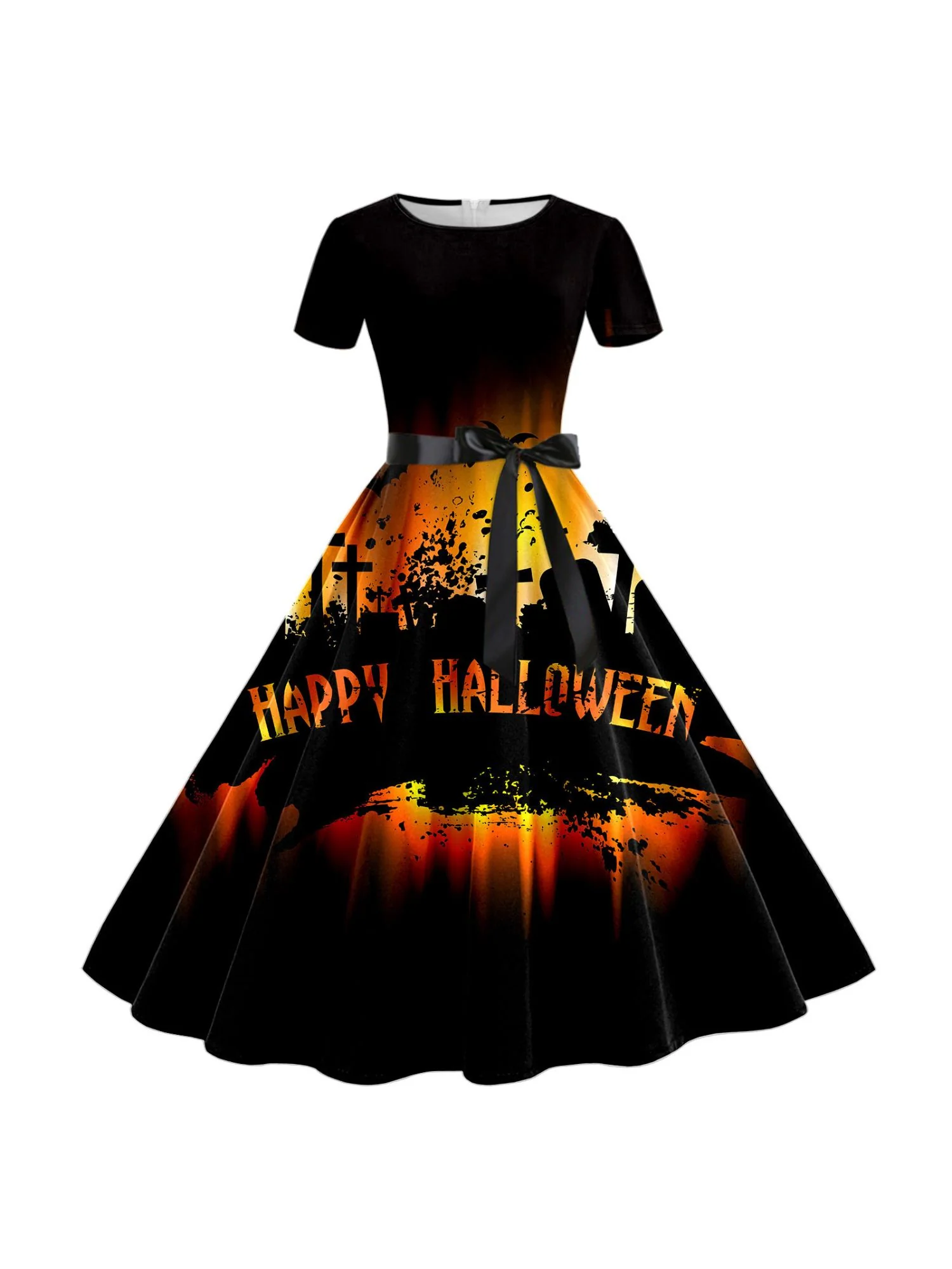 A-Line/Princess Round Neck Short Sleeves Knee Length Halloween Cartoon Printed Performance Costumes Dress - Image 11
