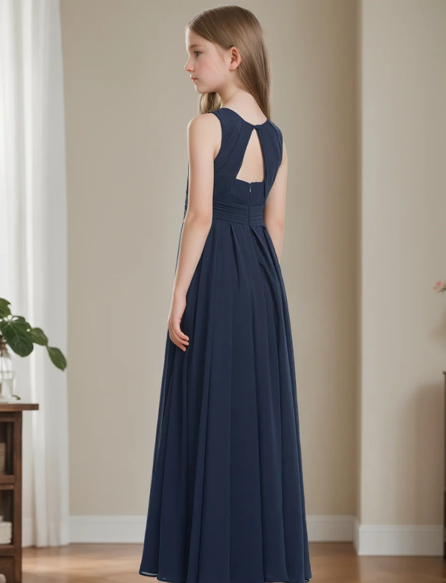 A-Line/Princess Round Neck Sleeveless Junior Bridesmaid Dresses with Pleats - Image 2