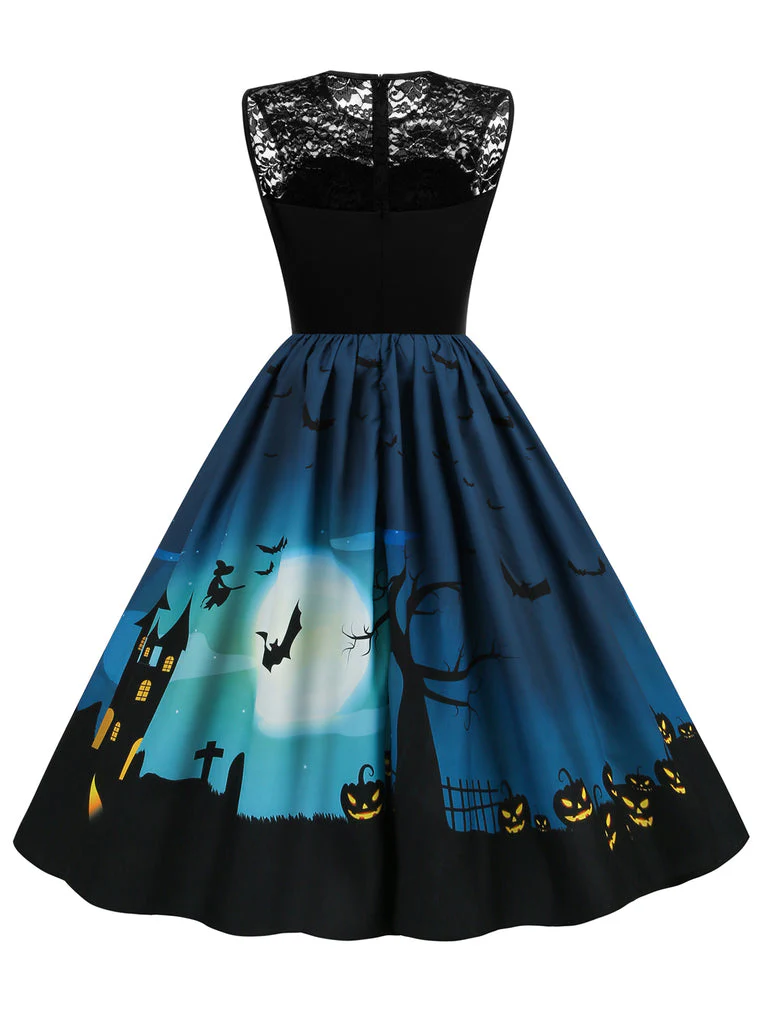 A-Line/Princess Round-Neck Sleeveless Knee-Length Halloween Performance Costumes Dress with Lace - Image 3
