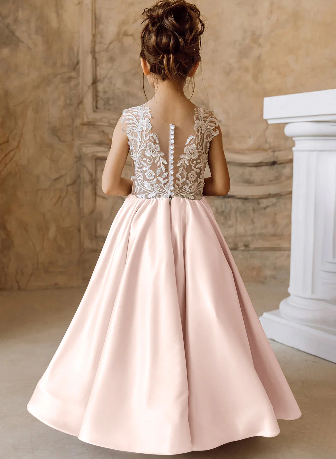 A-Line/Princess Satin Flower Girl Dresses with Applique - Image 4