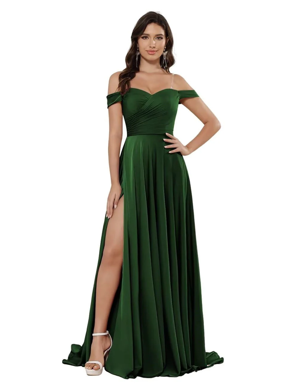 A-Line/Princess Satin Off-the-shoulder Sleeveless Floor-Length Bridesmaid Dresses - Image 21