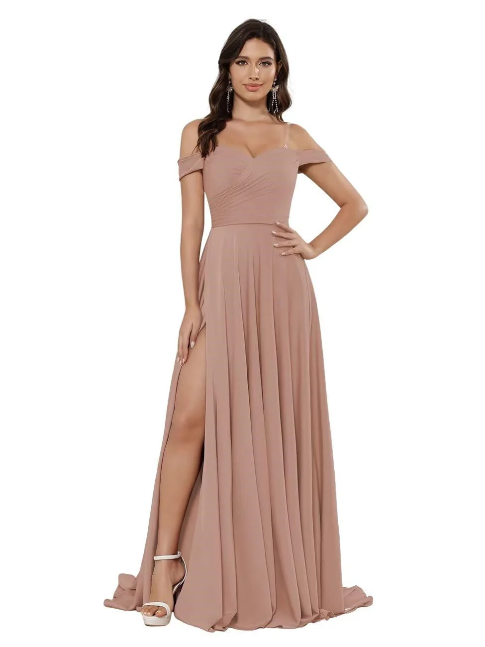 A-Line/Princess Satin Off-the-shoulder Sleeveless Floor-Length Bridesmaid Dresses - Image 23