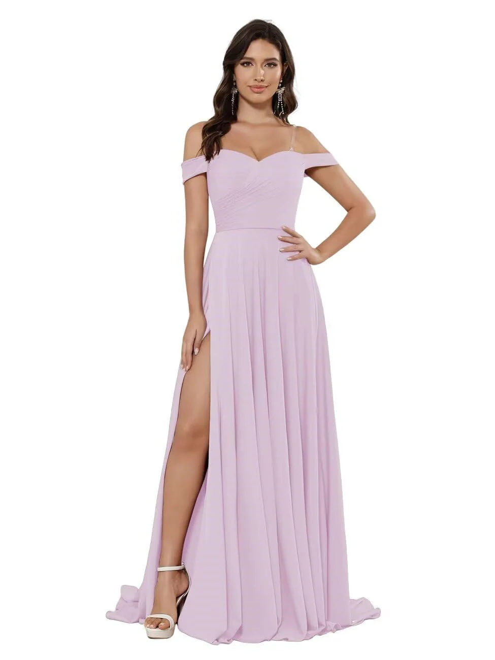 A-Line/Princess Satin Off-the-shoulder Sleeveless Floor-Length Bridesmaid Dresses - Image 8