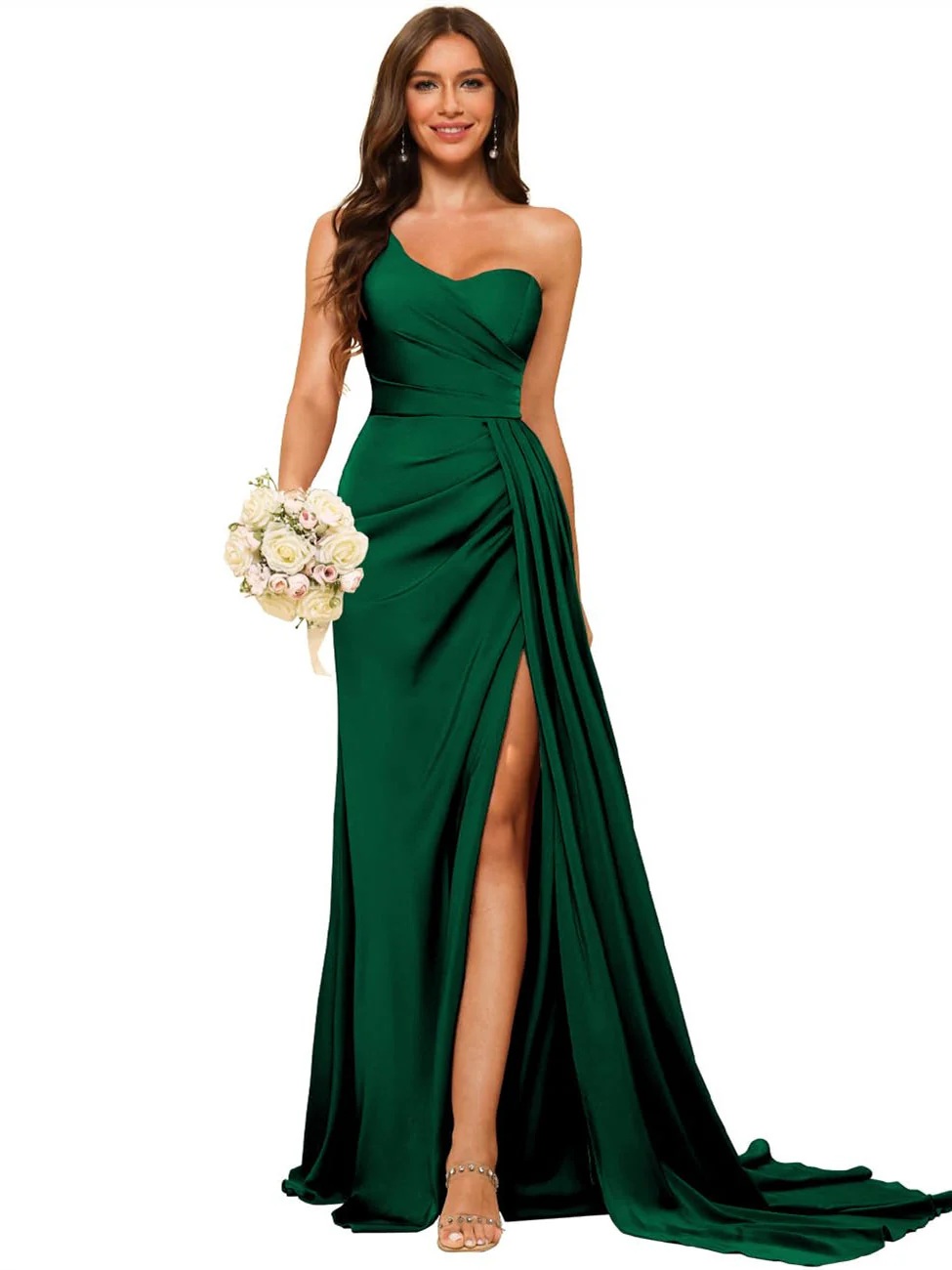 A-Line/Princess Satin One-shoulder Sleeveless Floor-Length Bridesmaid Dresses - Image 14