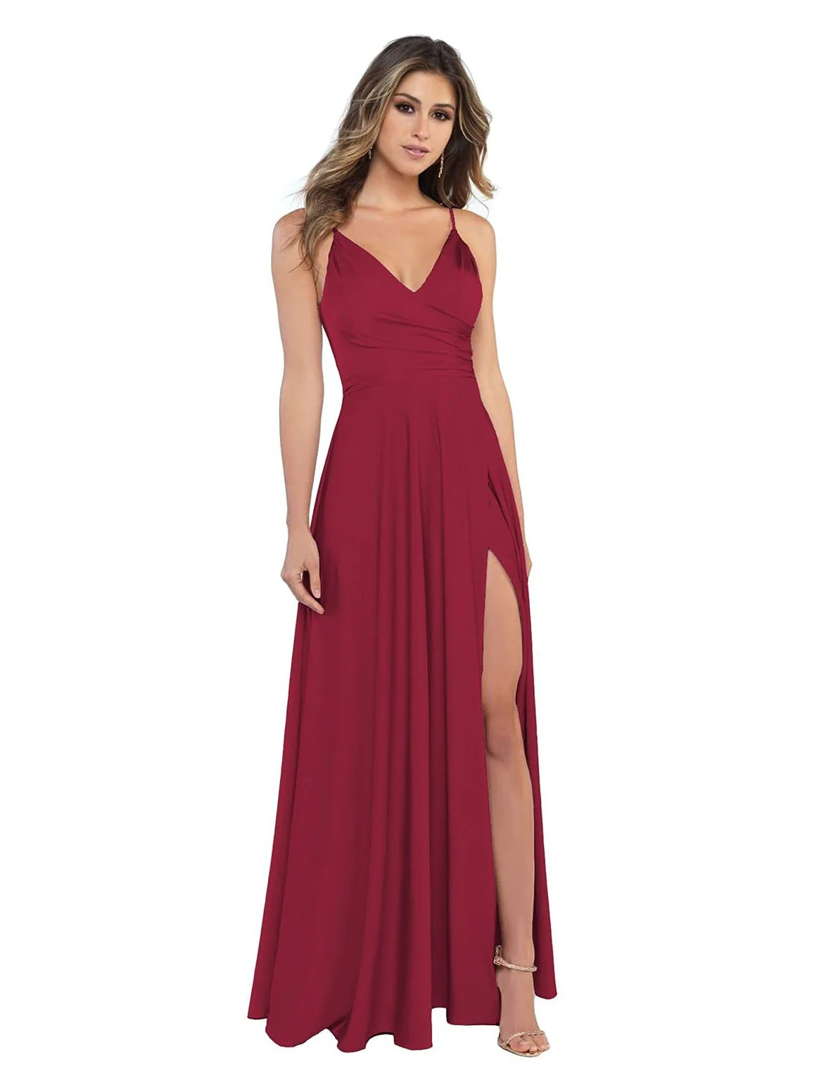 A-Line/Princess Satin V-Neck Sleeveless Floor-Length Bridesmaid Dresses - Image 30