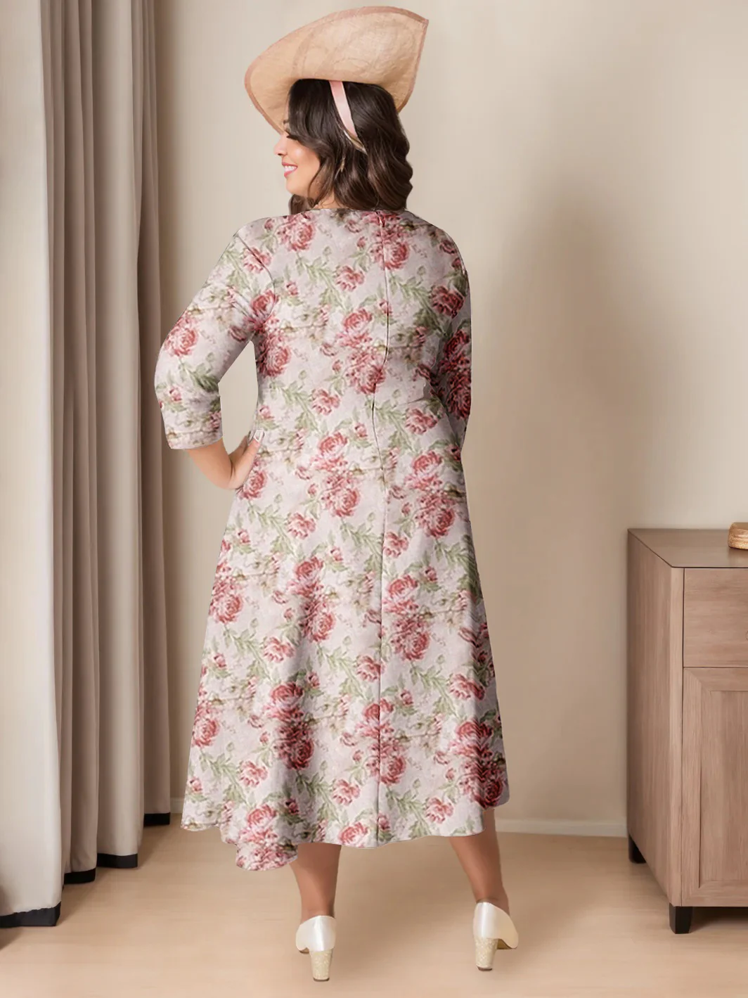 A-Line/Princess Scoop 3/4 Length Sleeves Ankle-Length Printed Floral Elegant Plus Size Mother of the Bride Dresses - Image 2