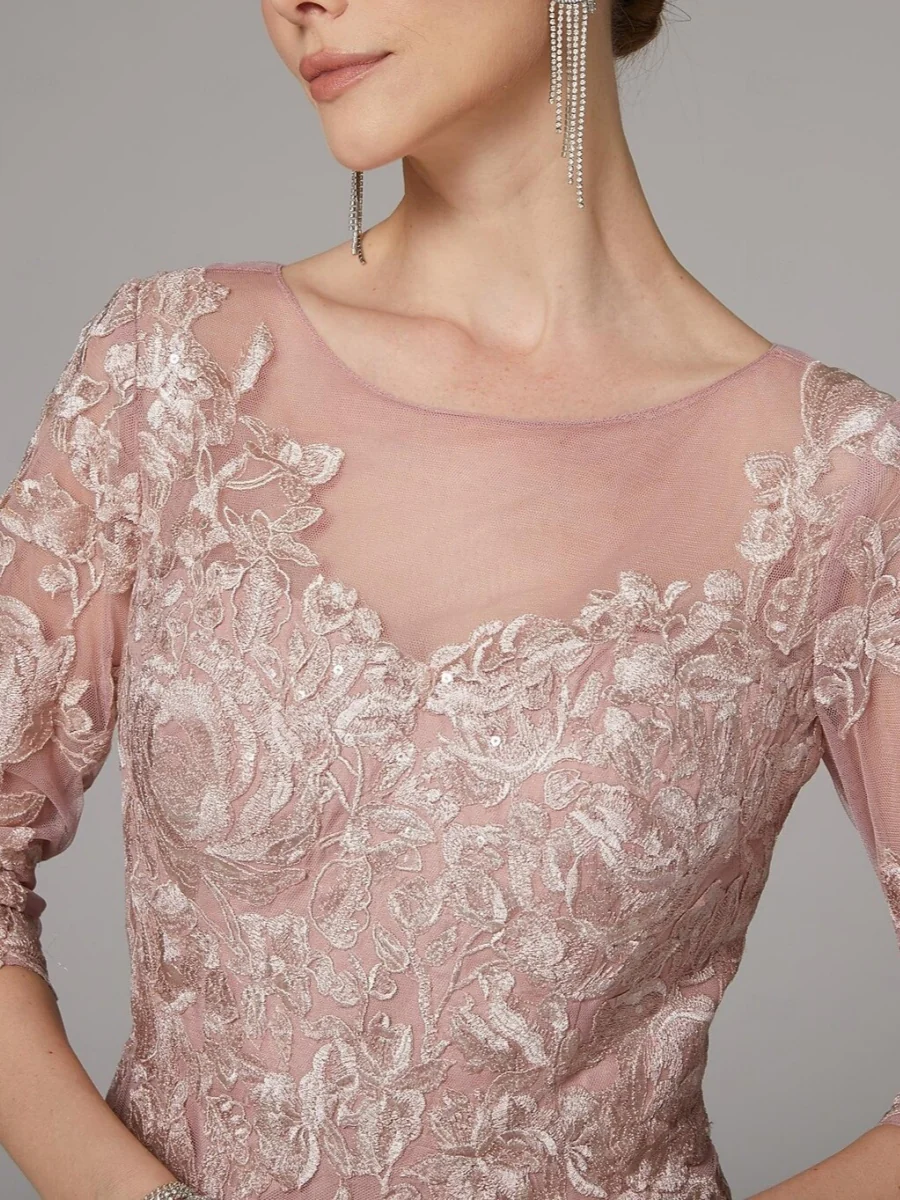 A-Line/Princess Scoop 3/4 Sleeves Lace Mother of the Bride Dresses Floor-Length Evening Dress Formal Dress - Image 3