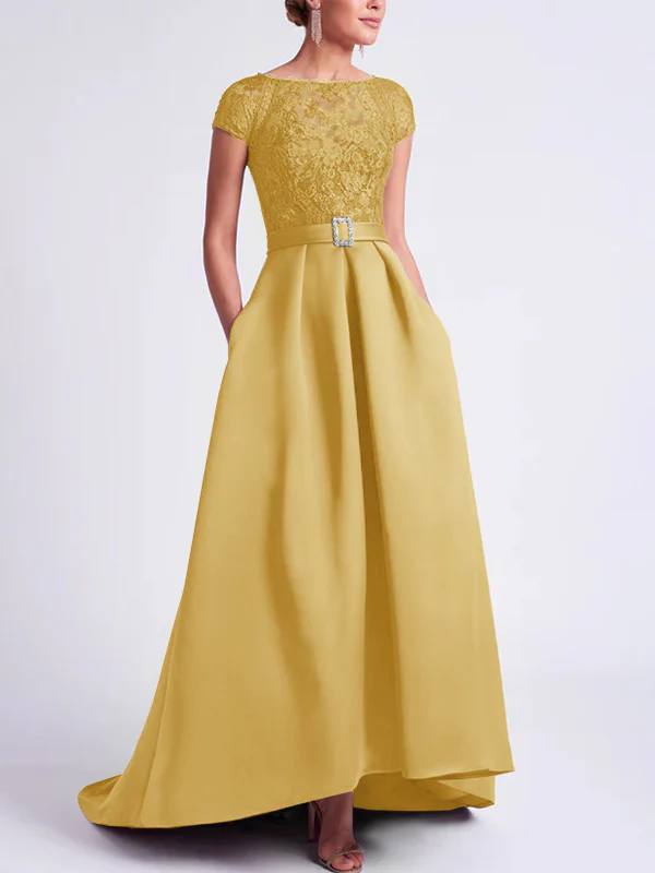 A-Line/Princess Scoop Short Sleeves Asymmetrical Mother of the Bride Dresses - Image 15