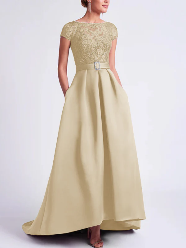 A-Line/Princess Scoop Short Sleeves Asymmetrical Mother of the Bride Dresses - Image 19