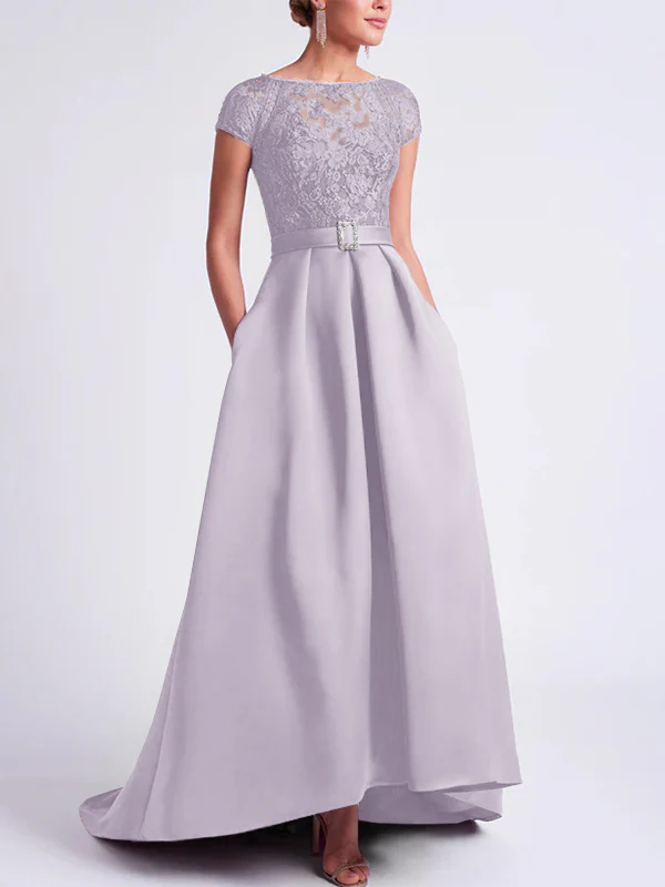A-Line/Princess Scoop Short Sleeves Asymmetrical Mother of the Bride Dresses - Image 31