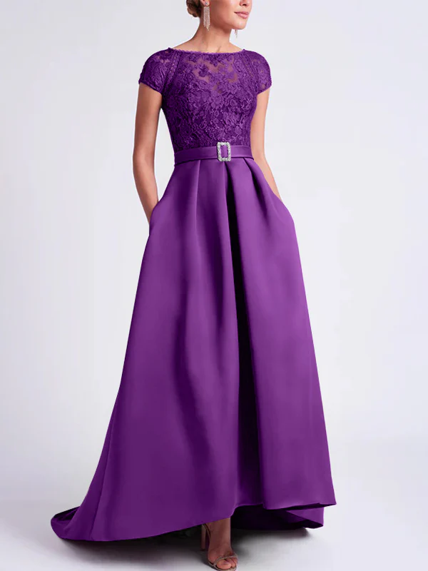 A-Line/Princess Scoop Short Sleeves Asymmetrical Mother of the Bride Dresses - Image 39