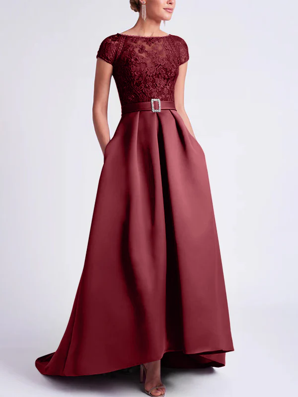 A-Line/Princess Scoop Short Sleeves Asymmetrical Mother of the Bride Dresses - Image 48