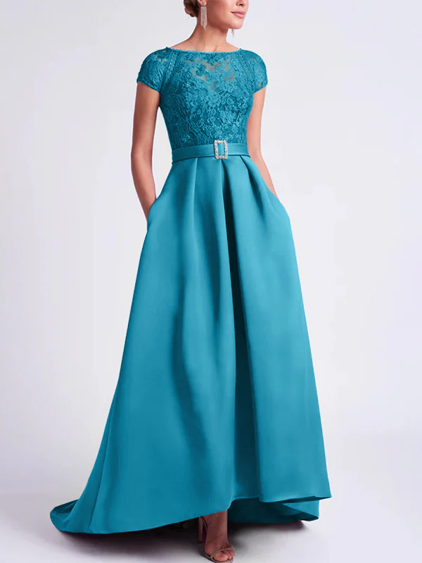 A-Line/Princess Scoop Short Sleeves Asymmetrical Mother of the Bride Dresses - Image 56