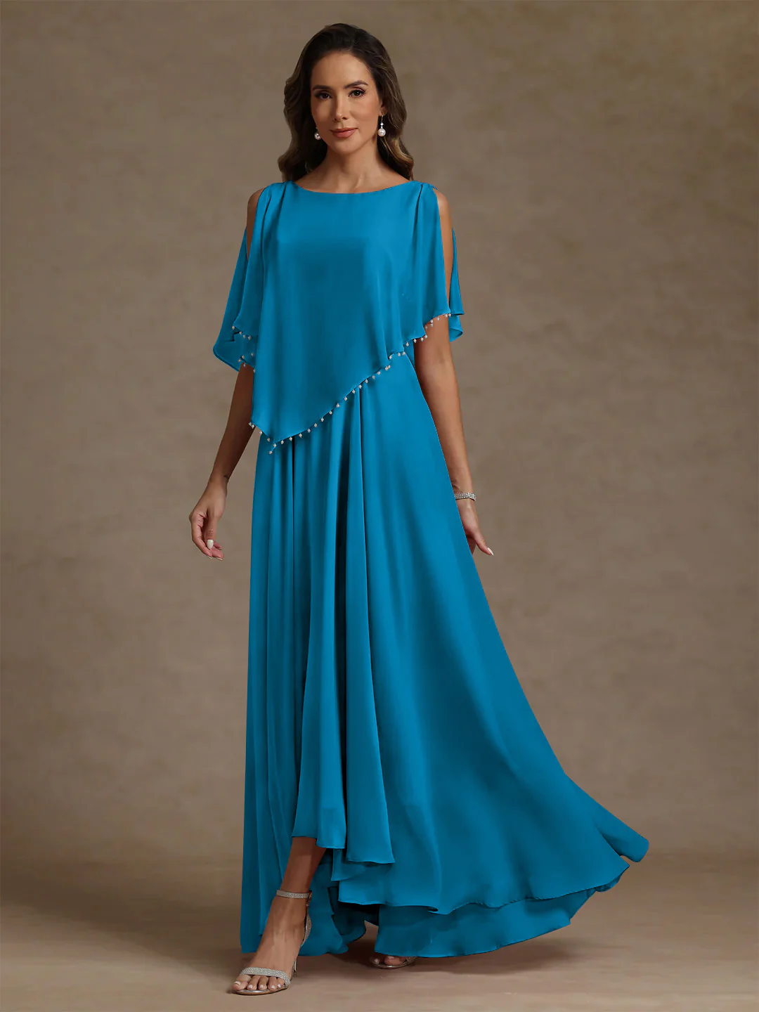 A-Line/Princess Scoop Chiffon Mother of the Bride Dresses Beading Floor-Length Pleated Sleeveless - Image 35