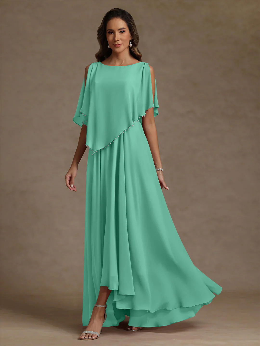 A-Line/Princess Scoop Chiffon Mother of the Bride Dresses Beading Floor-Length Pleated Sleeveless - Image 46