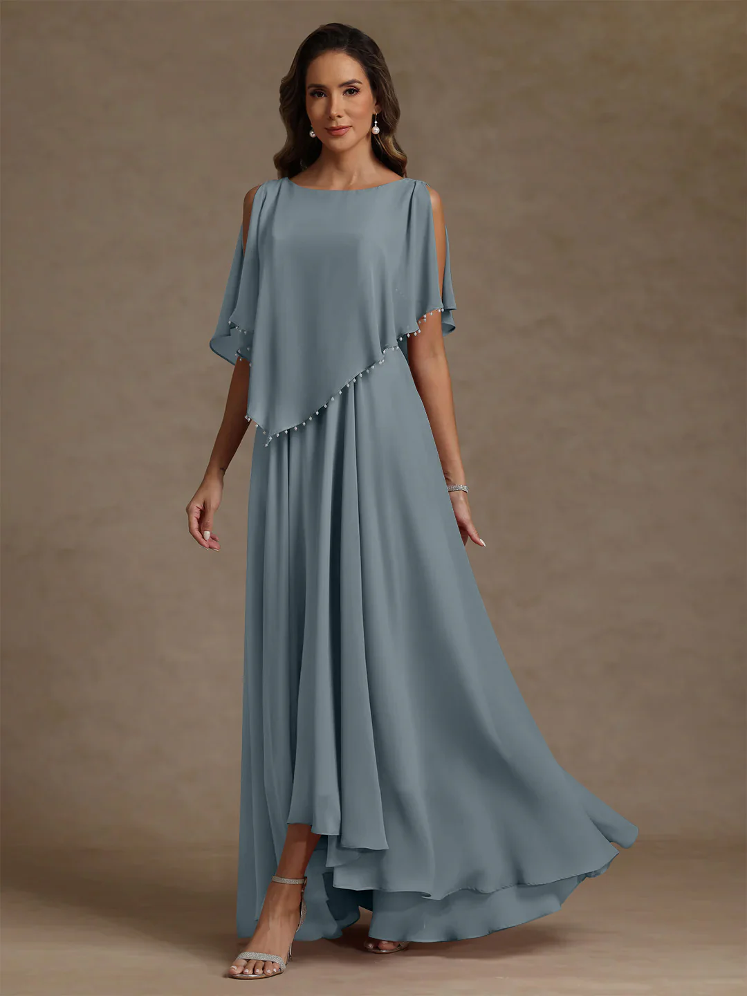 A-Line/Princess Scoop Chiffon Mother of the Bride Dresses Beading Floor-Length Pleated Sleeveless - Image 9