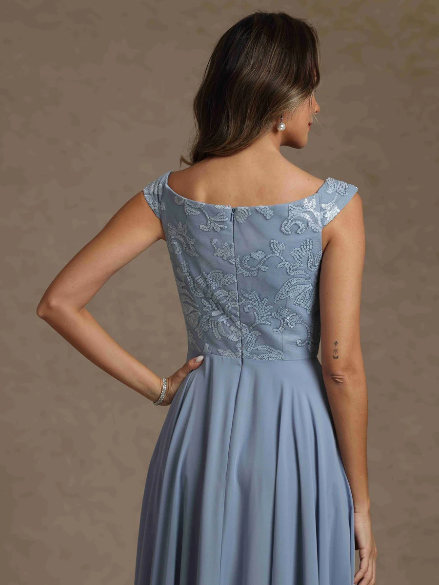 A-Line/Princess Scoop Chiffon Mother of the Bride Dresses Lace Sequins Floor-Length Sleeveless Pleated - Image 4