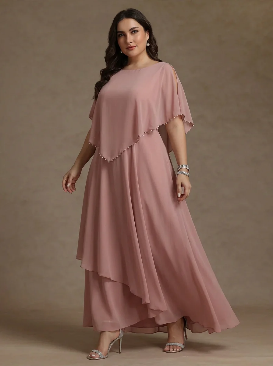A-Line/Princess Scoop Chiffon Plus Size Mother of the Bride Dresses Beading Floor-Length Pleated Sleeveless - Image 3