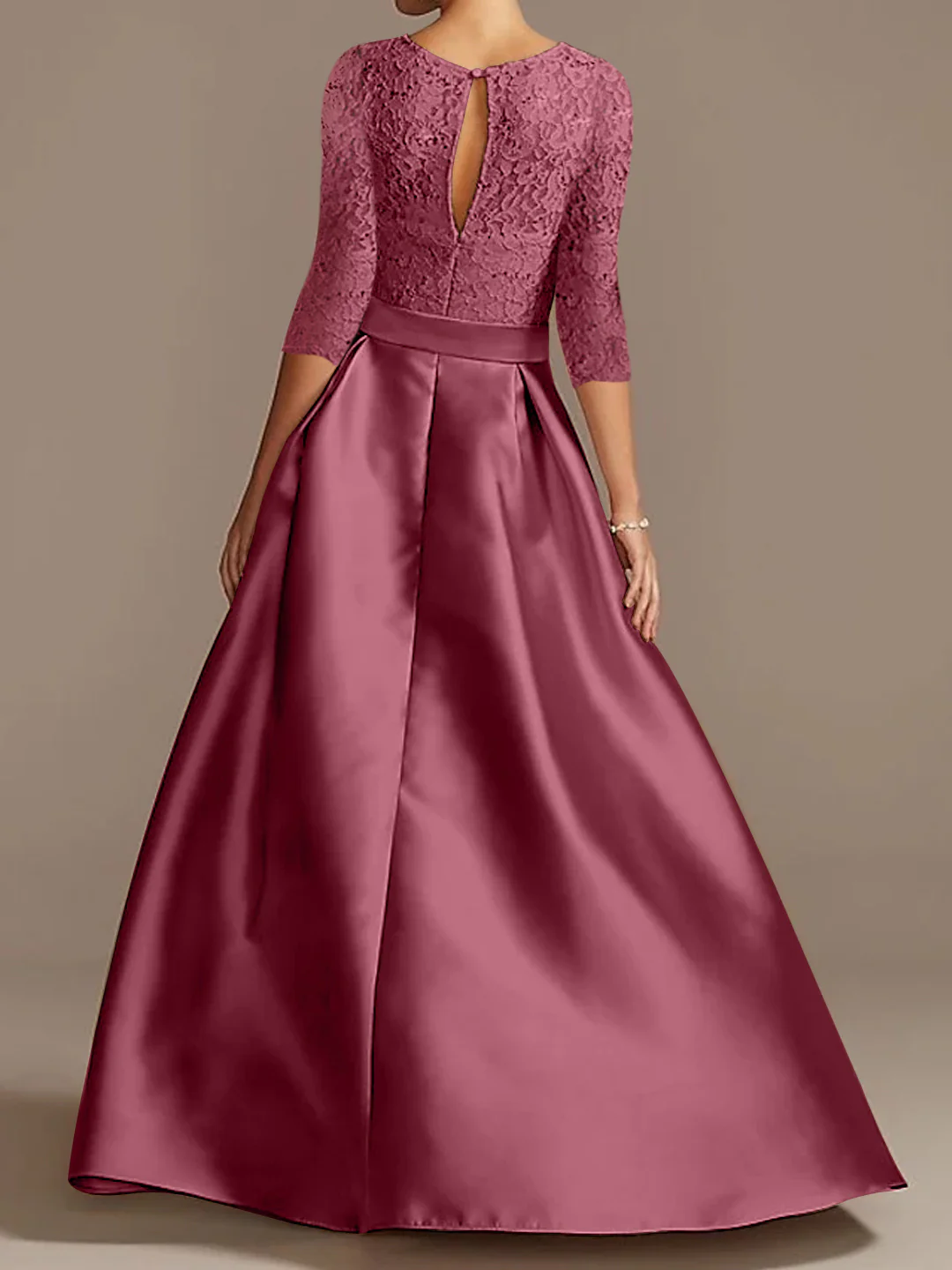 A-Line/Princess Scoop Floor-Length Half Sleeves Mother of the Bride Dresses with Ruffles Bow(s) - Image 2