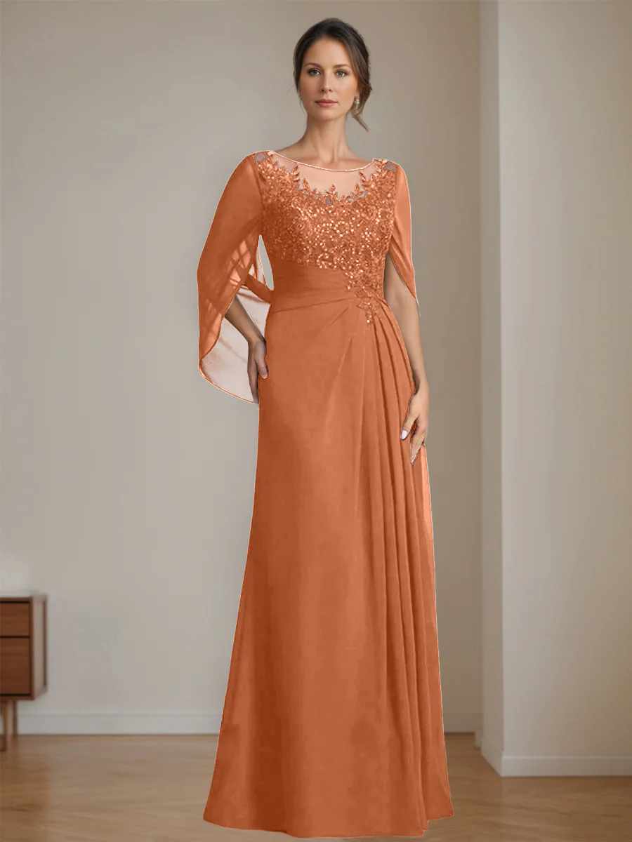 A-Line/Princess Scoop Floor-Length Mother of the Bride Dresses with Pleated & Sequins - Image 10