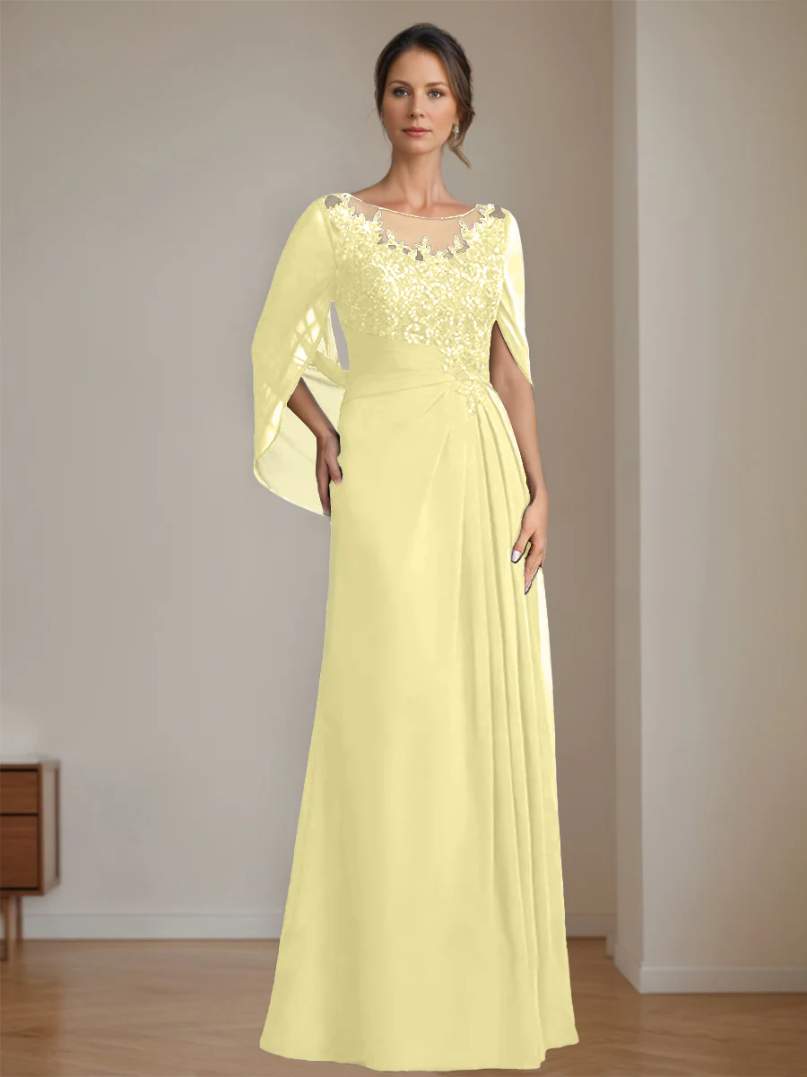 A-Line/Princess Scoop Floor-Length Mother of the Bride Dresses with Pleated & Sequins - Image 11
