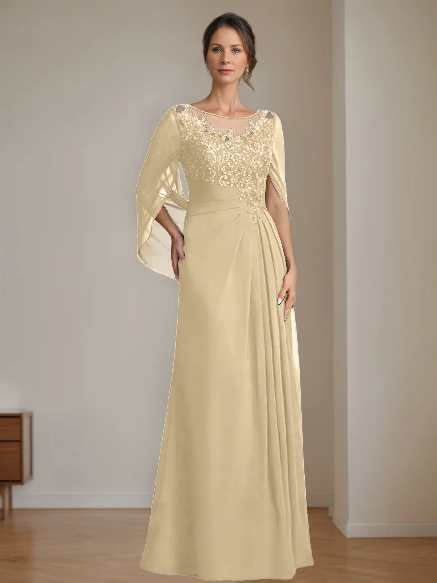 A-Line/Princess Scoop Floor-Length Mother of the Bride Dresses with Pleated & Sequins - Image 12