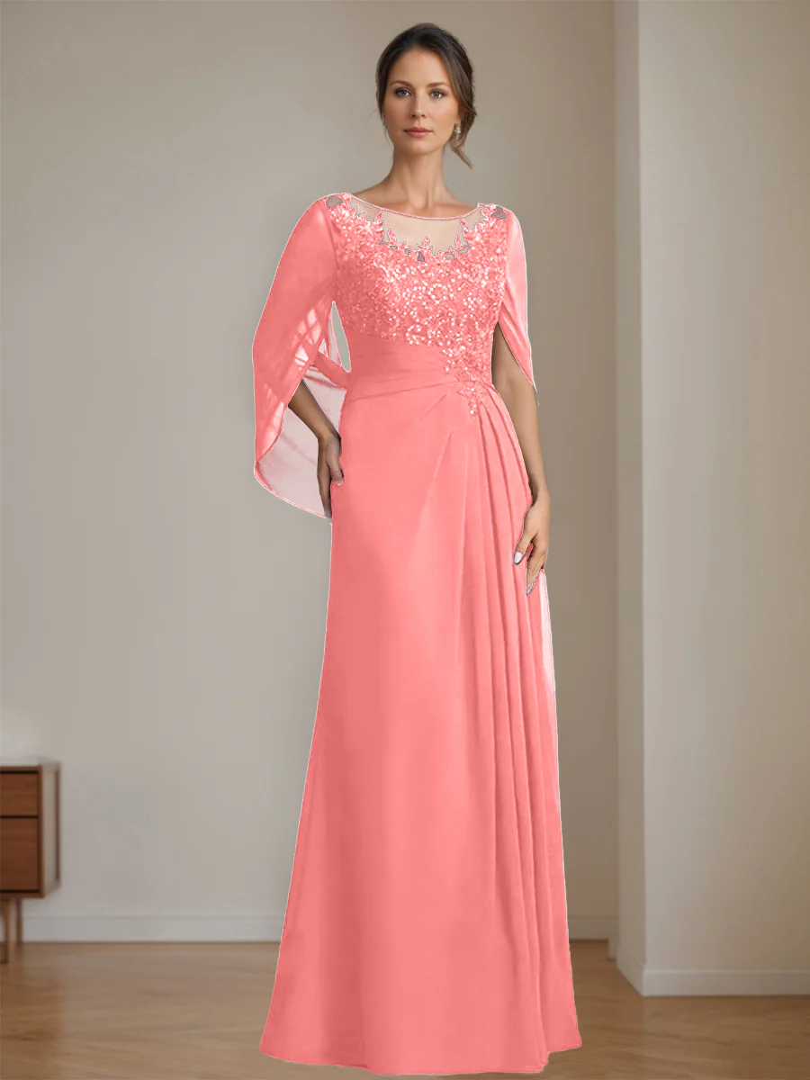 A-Line/Princess Scoop Floor-Length Mother of the Bride Dresses with Pleated & Sequins - Image 13