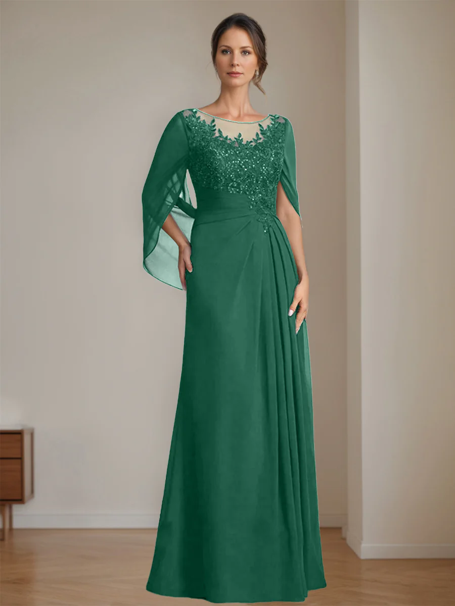 A-Line/Princess Scoop Floor-Length Mother of the Bride Dresses with Pleated & Sequins - Image 14