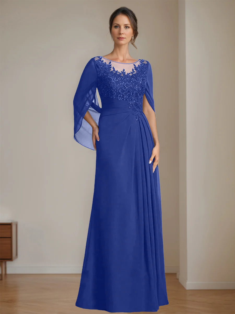 A-Line/Princess Scoop Floor-Length Mother of the Bride Dresses with Pleated & Sequins - Image 15