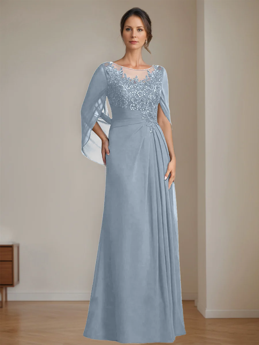 A-Line/Princess Scoop Floor-Length Mother of the Bride Dresses with Pleated & Sequins - Image 16