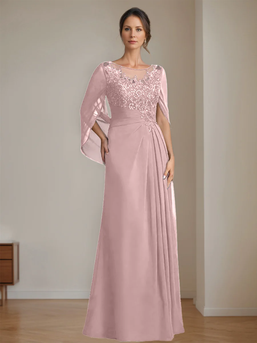 A-Line/Princess Scoop Floor-Length Mother of the Bride Dresses with Pleated & Sequins - Image 17