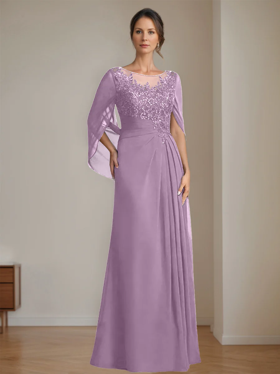 A-Line/Princess Scoop Floor-Length Mother of the Bride Dresses with Pleated & Sequins - Image 18