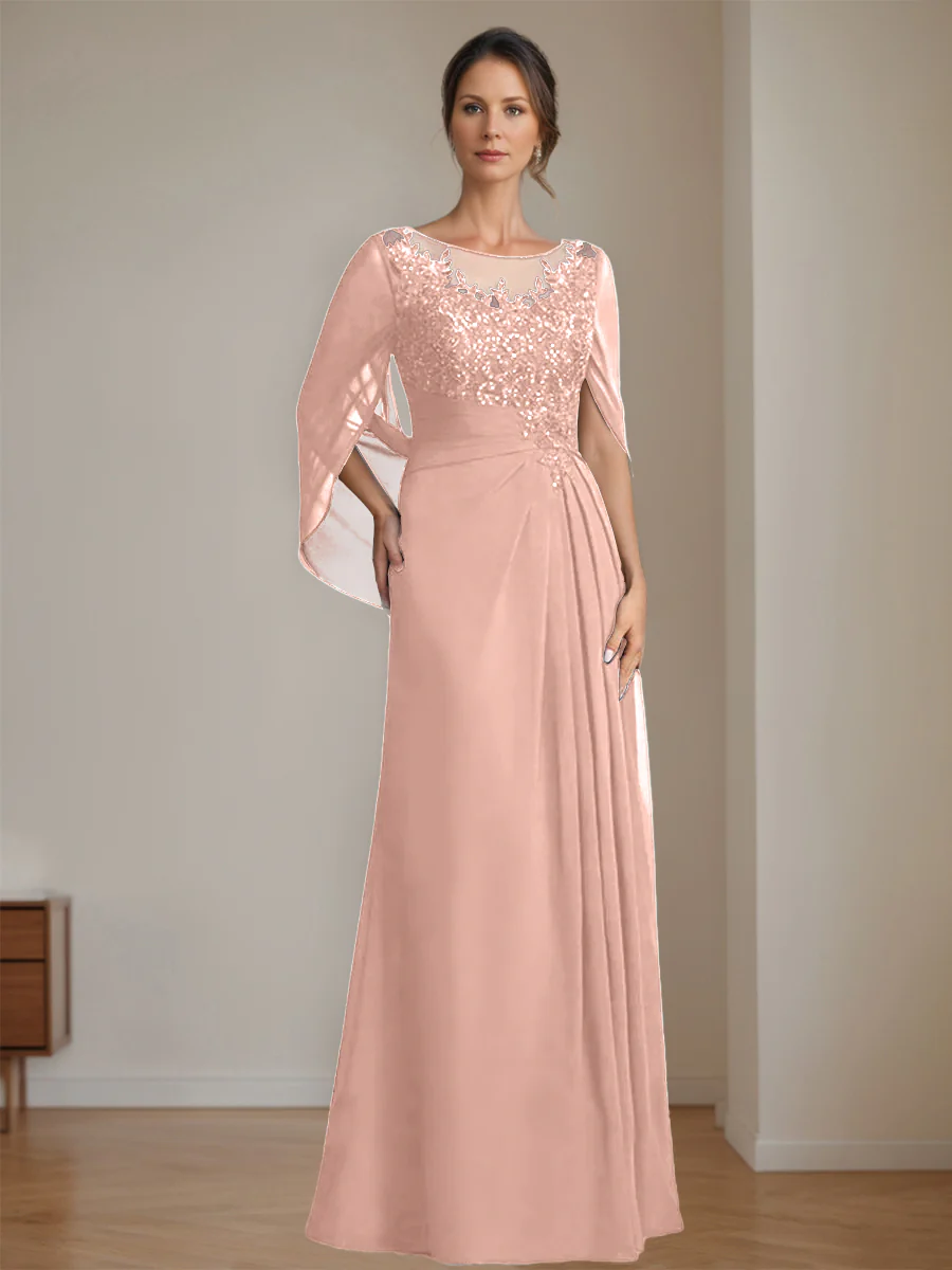 A-Line/Princess Scoop Floor-Length Mother of the Bride Dresses with Pleated & Sequins - Image 19