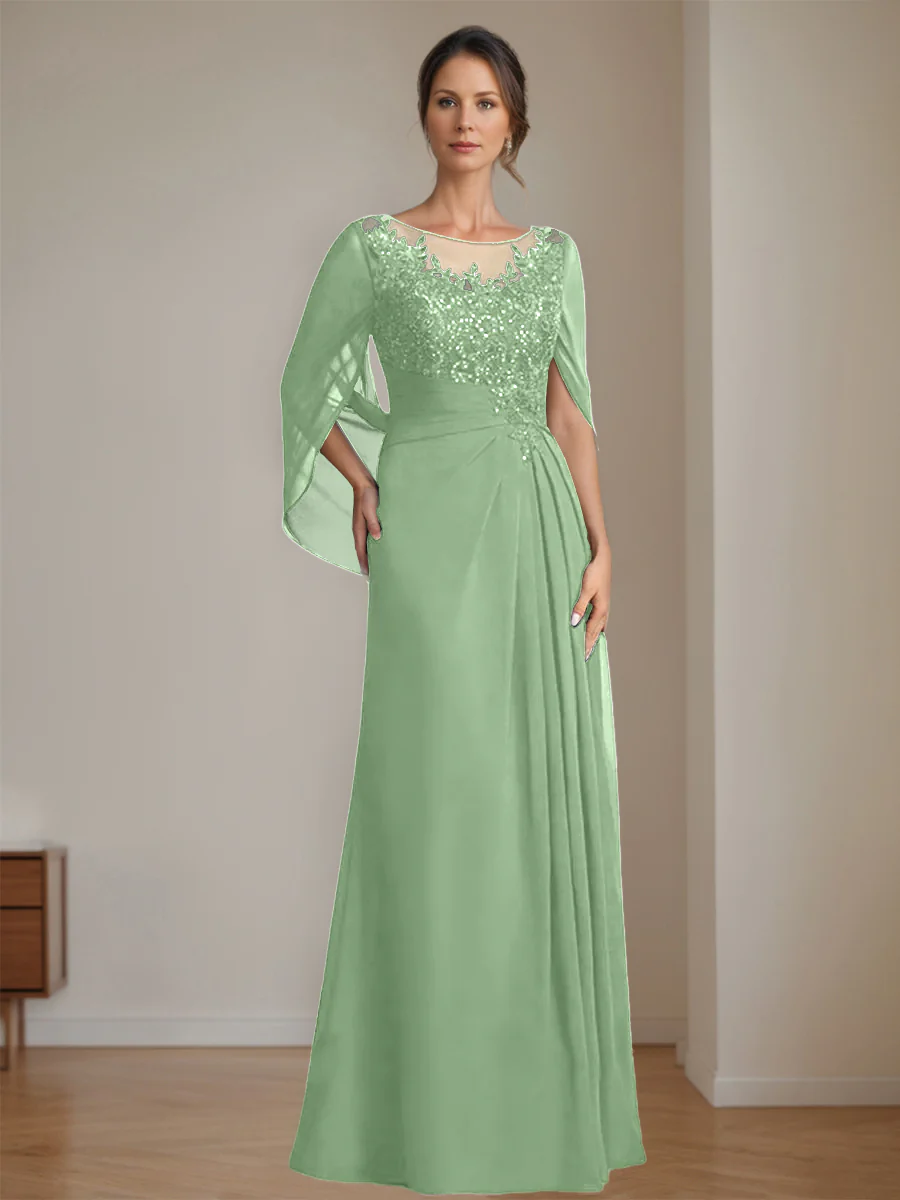 A-Line/Princess Scoop Floor-Length Mother of the Bride Dresses with Pleated & Sequins - Image 20
