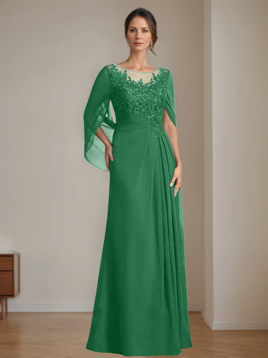 A-Line/Princess Scoop Floor-Length Mother of the Bride Dresses with Pleated & Sequins - Image 21