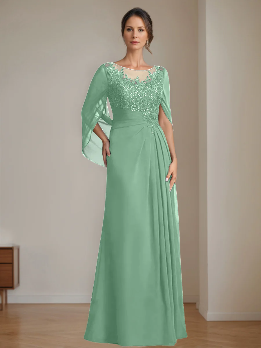 A-Line/Princess Scoop Floor-Length Mother of the Bride Dresses with Pleated & Sequins - Image 22