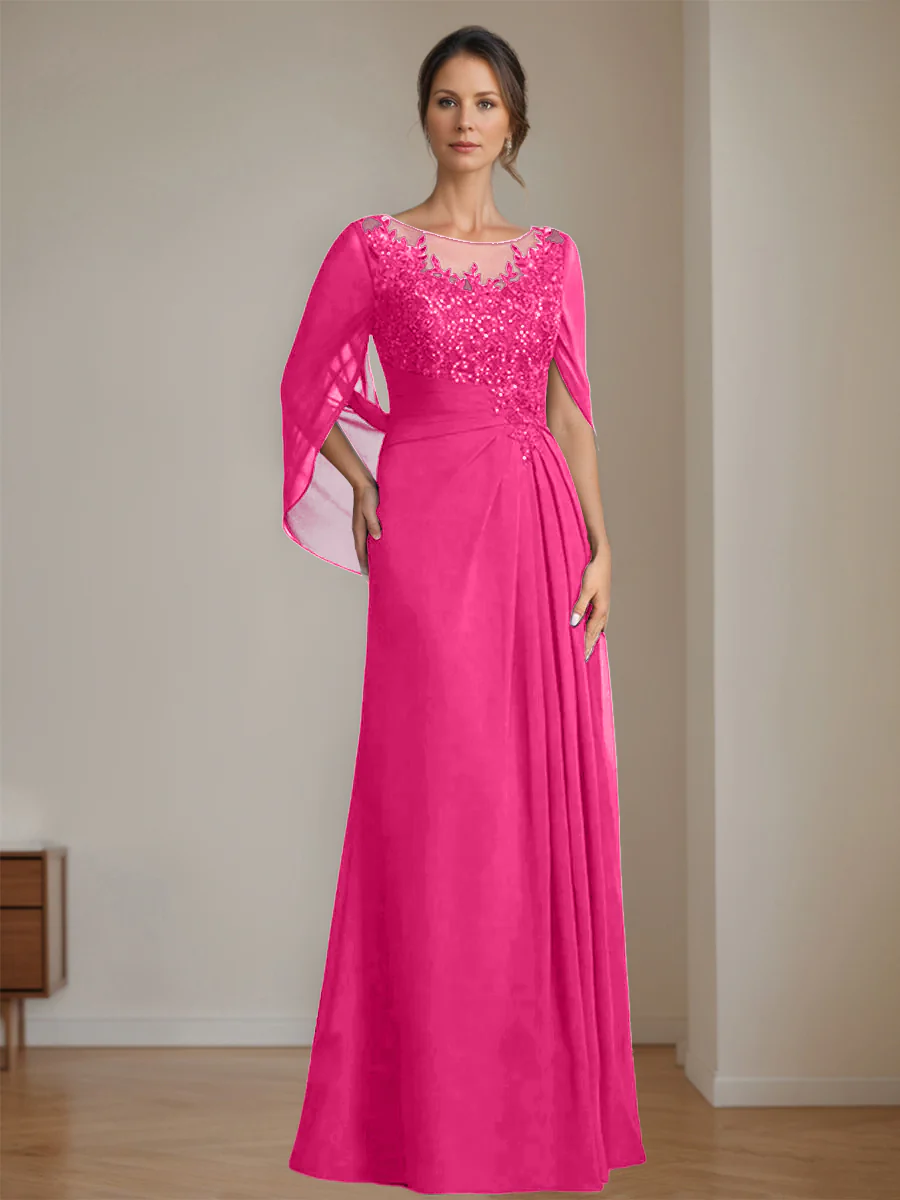 A-Line/Princess Scoop Floor-Length Mother of the Bride Dresses with Pleated & Sequins - Image 23