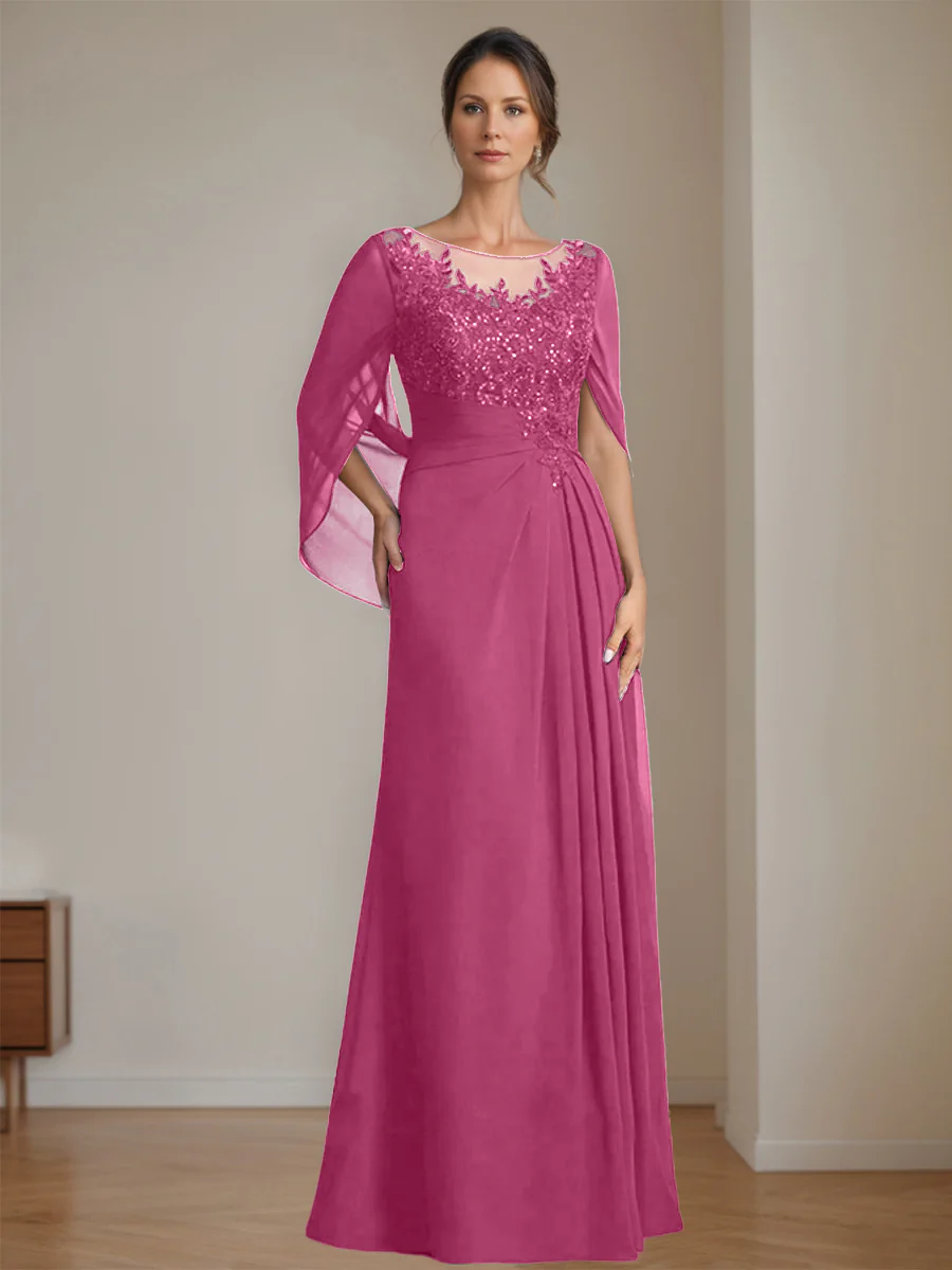 A-Line/Princess Scoop Floor-Length Mother of the Bride Dresses with Pleated & Sequins - Image 24