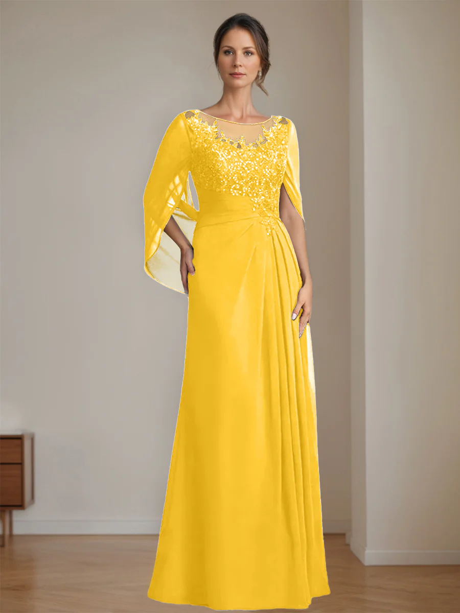 A-Line/Princess Scoop Floor-Length Mother of the Bride Dresses with Pleated & Sequins - Image 25