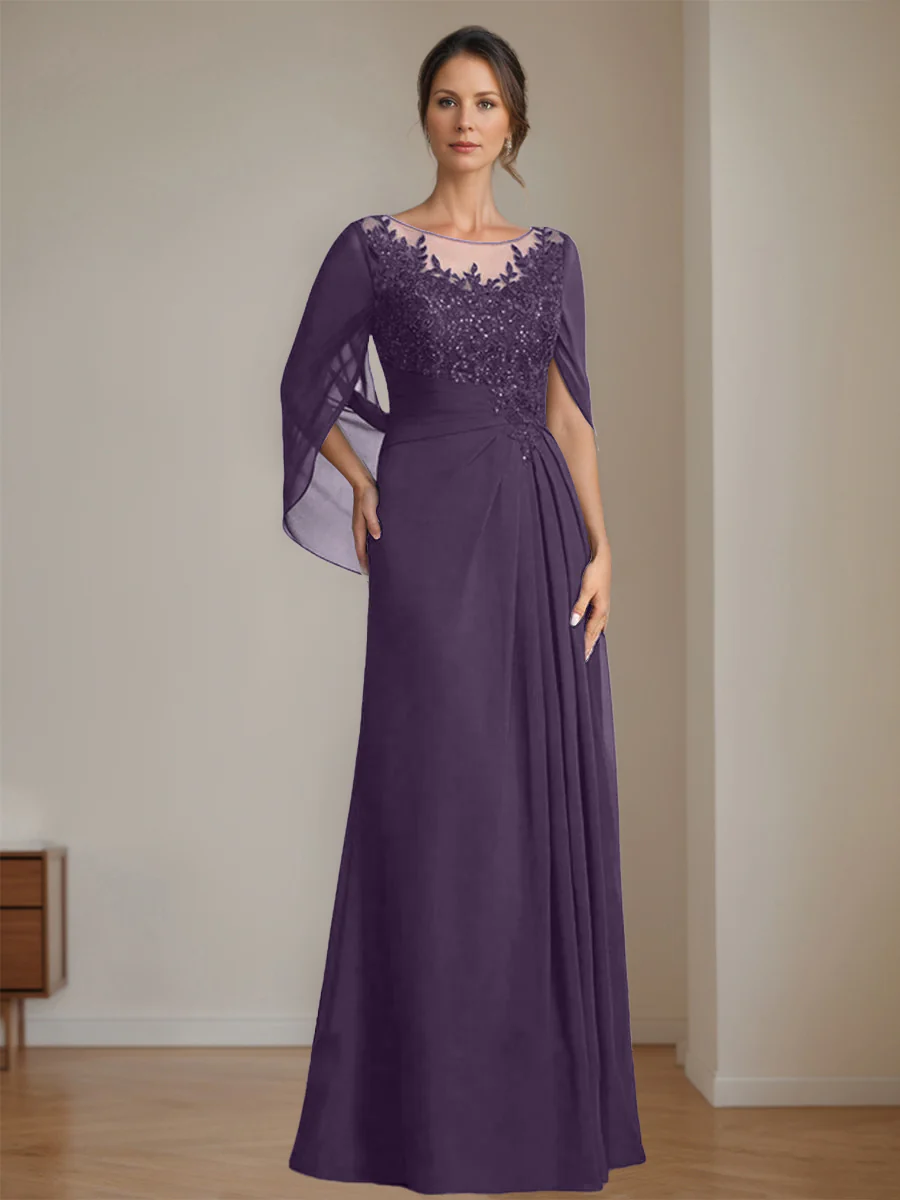 A-Line/Princess Scoop Floor-Length Mother of the Bride Dresses with Pleated & Sequins - Image 26