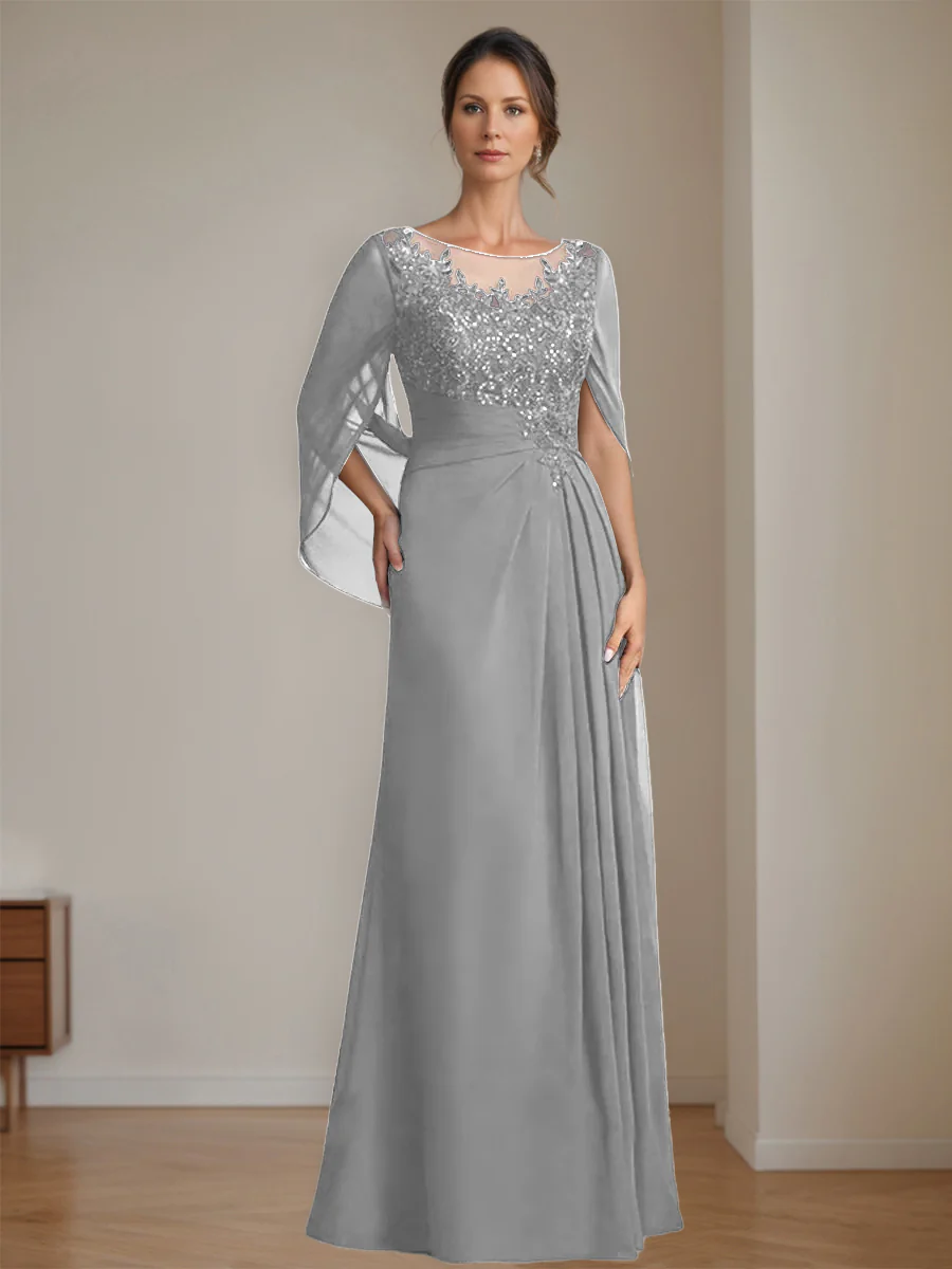 A-Line/Princess Scoop Floor-Length Mother of the Bride Dresses with Pleated & Sequins - Image 27