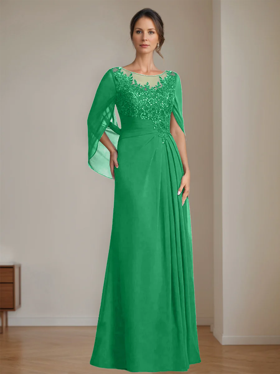 A-Line/Princess Scoop Floor-Length Mother of the Bride Dresses with Pleated & Sequins - Image 28