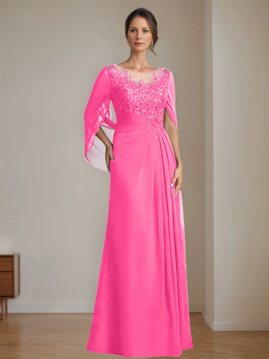 A-Line/Princess Scoop Floor-Length Mother of the Bride Dresses with Pleated & Sequins - Image 29
