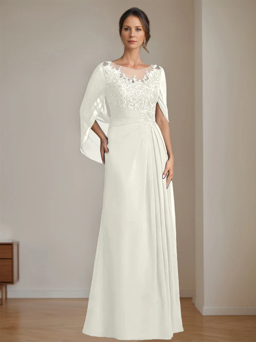 A-Line/Princess Scoop Floor-Length Mother of the Bride Dresses with Pleated & Sequins - Image 30