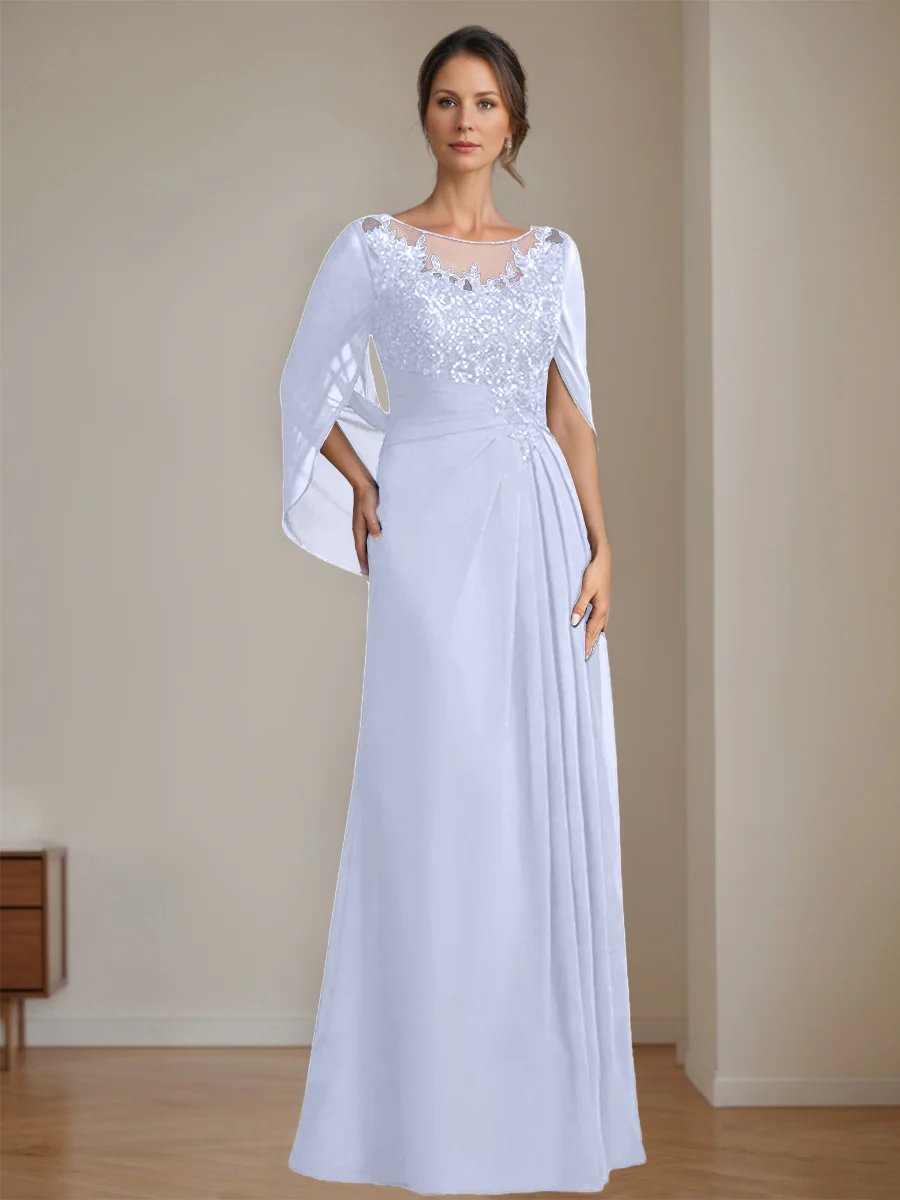 A-Line/Princess Scoop Floor-Length Mother of the Bride Dresses with Pleated & Sequins - Image 31