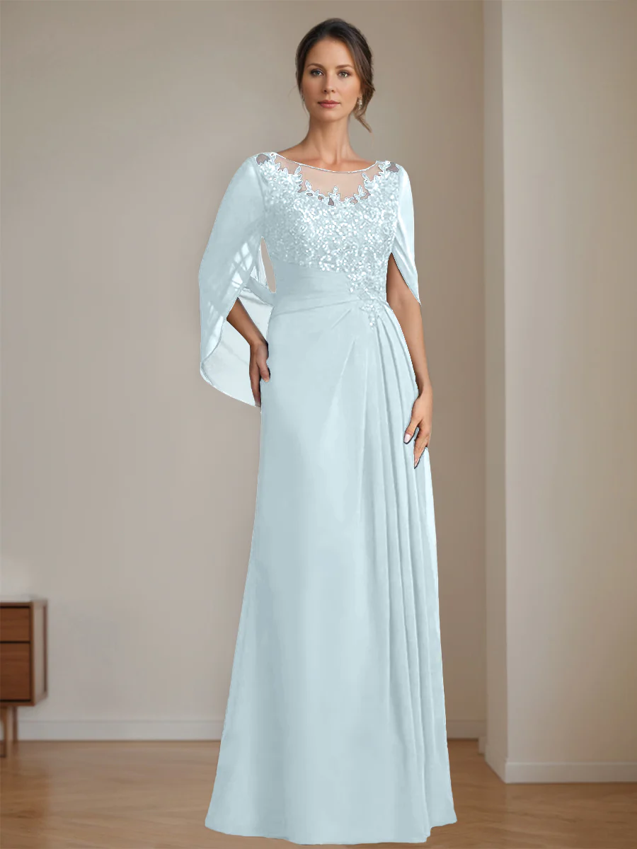 A-Line/Princess Scoop Floor-Length Mother of the Bride Dresses with Pleated & Sequins - Image 32