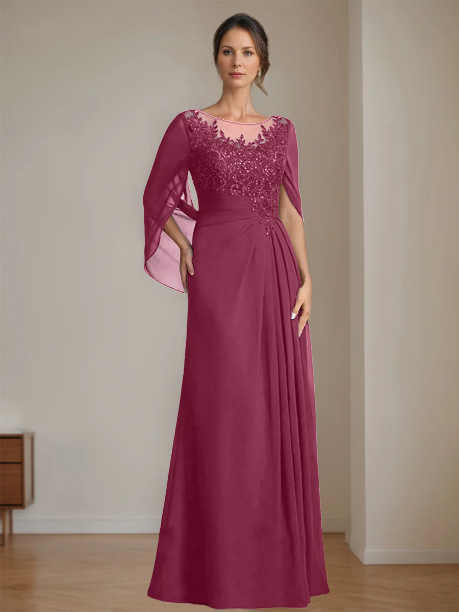 A-Line/Princess Scoop Floor-Length Mother of the Bride Dresses with Pleated & Sequins - Image 33